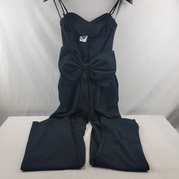 NWT black sweetheart large back bow wide leg jumpsuit size XS - Picture 2 of 4